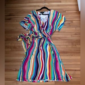 Eloquii Women's Plus-Size Wrap-Around Dress in Liquid Rainbow NWT
